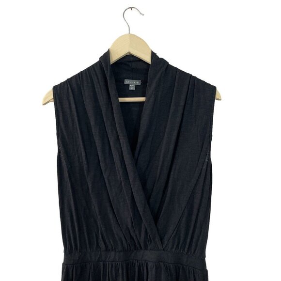 Lilla P Medium Dress Black Fit & Flare Pima Cotton Deep V Wrap Neck Womens - Picture 3 of 9